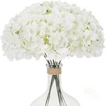 Waipfaru 10pcs White Hydrangea Artificial Flowers, Faux Hydrangea Flowers with Stems, Full Heads Silk Fake Hydrangea Flowers for Wedding Bouquet Home Party Decor Centerpieces Floral Arrangements