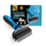 Fur Magic Deshedding and Dematting Comb Double Sided Undercoat Rake Pet Grooming Brush Removing Mats, Knots & Tangles for Dogs and Cats with Long and Medium Hair, Blue