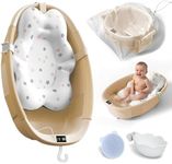 Collapsible Baby Bathtub - Large Baby Bath Tub with Thermometer | Bath Essential Bañera para Bebe Easy Fold Baby Tub | Travel Infant Newborn Toddler Bathtub for Baby Girl Boy 0 to 36 Months(Khaki)