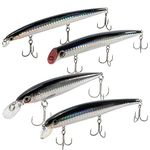 Dr.Fish 4 PCS Sea Fishing Lures Set Plug Minnow Pencil Jerkbait Popper Top water Lures Set for Bass Perch Trout Mackerel Pike Holographic Laser Sea Bass Lures