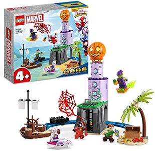 LEGO 10790 Marvel Equipo Spidey en el Faro del Duende Verde, Juguete para Niños de 4 Años o Más con Barco Pirata, Mini Figuras Miles Morales, Ghost-Spider y Más, Serie Spidey y Sus Amigos