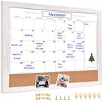 Umtiti White Framed Combo Monthly Calendar Dry Erase White Board & Cork Bulletin Board，33.8cm x 42cm Magnetic Surface Whiteboard. Perfect for Organizing Your Space，WH-3442-CA