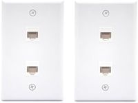 VCE Ethernet Wall Plate 2-Port (UL Listed), Cat6 Female to Female Wall Jack, RJ45 Keystone Inline Coupler Wall Outlet, White (2-Pack)