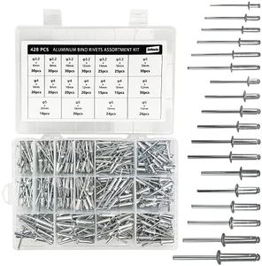 Rivetti ciechi in lega di alluminio, 428 pezzi, rivetti pop, rivetti in alluminio, kit assortito di 18 misure, con scatola portaoggetti, per scaffali, rimorchi, navi