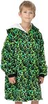 Minecraft Boys Oversized Blanket Hoodie Kids Creeper Green Sherpa Fleece One Size