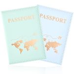 2 Pcs Passport Holder, PU Leather Passport Cover Passport Holder Travel Wallet for Passport, Ticket Card, Boarding Passes, Credit Card, Business Cards, (Blue, Green)