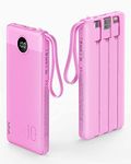 VRURC Power Bank with Built in Cables,10000mAh USB C Portable Charger with 5 Outputs & 2 Inputs and LED Display, External Battery Bank for iPhone/iPad/Samsung Galaxy Tablets and More