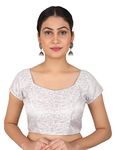 FIGUREUP Women's Cotton Floral Half Sleeve Blouse (SILVER CHANDERI BLOUSE_44_Silver_44)