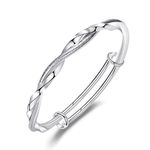 Sterling Silver Bangle Bracelets for Women,Fashion Jewelry Simple Adjustable 925 Silver Cuff Bangles for Women Mom Wife Valentine Mothers Day Gift, 2.4 x 2.4 x 0.3 inches, Sterling Silver , no