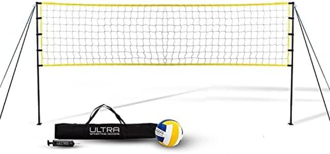 Ultra Sporting Goods Volleyball Net - Includes 32x3 Feet Regulation Size Net, 8.5-Inch PU Volleyball, Carrying Bag, Boundary Lines, Steel Poles & Pump - Height Adjustable for Men, Women & Co-Ed Games