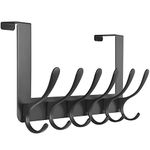 SKOLOO Over The Door Hooks - for Doors up to 4.5cm Thick, No Assembly Required, Stainless Steel Door Hanger with 6 Hooks, Over The Door Hanger for Coats Clothes Hat Towel Jacket, Black