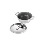 TRAMONTINA Fusao Ceramic Coated Triply Stainless Steel Deep Kadai EX+ with Lid 22 cm/3.0 L, Non Toxic, Induction Friendly, 10 Year Warranty