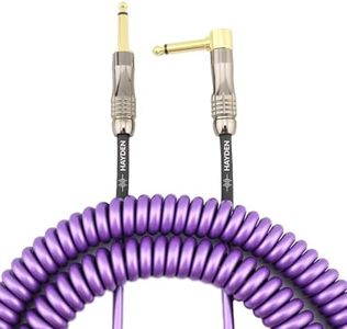 hayden Coiled Guitar Cable 20-Feet / 6 M: Curly coil Instrument Cord for Guitar, Bass, piano keyboard & Musical Instruements with 1/4 inch Right Angle to Straight Connectors (PURPLE)