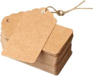 Brown Price Tags with String | Kraft Luggage Tags | Craft Labels | Paper Gift Tags Labels | DENSCO 100 Pcs 9 X 4 Cm with Jute String DIY for Wedding Gifts (Brown, 9X4)