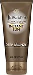 Jergens Natural Glow Instant Sun Sunless Tanning Moisturizer + Bronzer, Self Tanner, Deep Bronze, for Natural-Looking Tan, 6 Ounce