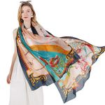 DANA XU 100% Mulberry Satin Silk Summer Travel Scarf Extra Large Women Floral Shawl Oversize Soft Wraps For Evening Dresses