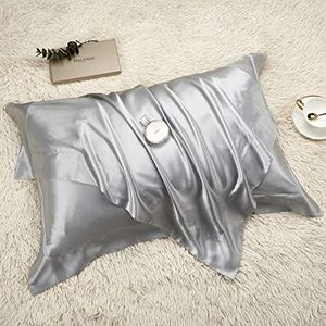 Pillow Shams Set of 2, Pillowcases, Silky Satin, for Hair, Super Soft and Luxury (Two Standard Pillowcases, Silver)