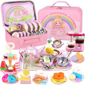 EULRGAUS Princess Tea Set with Coffee Maker, Pretend Play for Girls 3-8