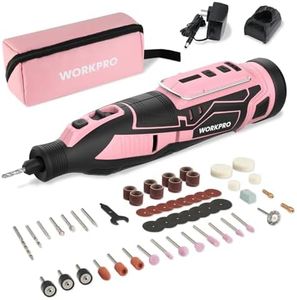 WORKPRO Pink 12V Cordless Rotary Tool Kit, 5 Variable Speeds, Powerful Engraver, Sander, Polisher, 114 Easy Change Accessories, Craft Tool for Handmade and DIY - Pink Ribbon