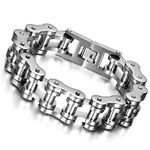 Cupimatch Mens Heavy Gothic 18MM Wide Biker Silver Tone Stainless Steel Motorcycle Chain Bracelet 9.1" (Silver)