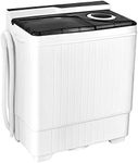 Giantex Washing Machine Semi-automatic, Twin Tub Washer with Spin Dryer, 26lbs Capacity, Built-in Drain Pump, Portable Laundry Washer, Compact Washing Machine for Apartment, Dorm and RV’s (White+Gray)