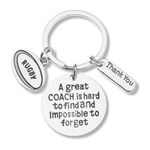 Rugby Coach Keychain, Rugby Coach Gifts, Great Coach is Hard to Find But Impossible to Forget Keychain, Silver, 2.30 inches including key ring