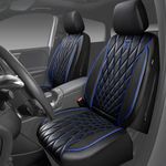 CAR PASS Piping Luxury PU Leather Two Front Car Seat Covers,Waterproof Anti- Slip Seat Covers Compatible with Front Seat Armrests,Universal Fit for Suvs,Vans,Trucks,Airbag Compatible(Black and Blue)