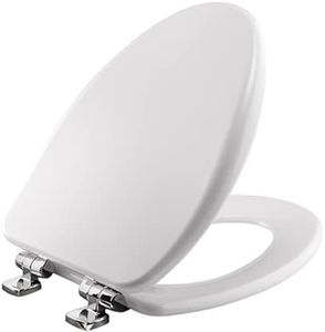Bemis 19170CSLA 000 Alesio Toilet Seat with Chrome Hinges Will Slow Close, Never Loosen and Provide The Perfect Fit, Elongated, High Density Enameled Wood, White