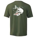 Palmyth Men's Fishing Shirt Short Sleeve Sun Protection UV UPF 50+ SPF T-Shirt, Military / Trout Crushing, Large