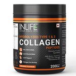 INLIFE Japanese Collagen Supplements for Women & Men | Hydrolyzed Collagen Powder For Skin, Hair & Joints | Clinically Proven Ingredient with Biotin, Hyaluronic Acid (Orange, Collagen, 200g)