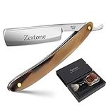 Zertone Straight Razor Shaving Kit with Horn Scale - Straight Razors for Men, Sharp 440C Stainless Steel Blade Straight Edge Razor, Includes Stropping Cloth and Brush