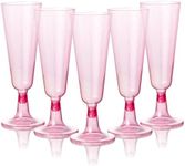 MATANA 150 Premium Pink Plastic Champagne Flutes with Glitters, 150ml - Reusable Toasting Glasses, Cocktail Prosecco Glasses for Weddings, Birthdays, Christmas, Bridal Showers, Themed Parties