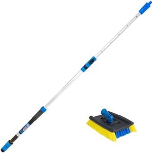 Unger Professional Lock-On Wood & Composite Deck Brush with EZ Extend Pro Telescopic Pole for Outdoor Decks with Durable Dual-Bristle, Swivel Deck Cleaning Brush, Adjustable 5 FT Pole Extends Reach
