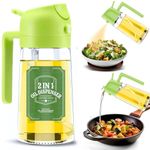 FLYNGO 2 in 1 Oil Dispenser 500 ml, Oil Spray Bottle for Cooking, Oil Sprayer Bottle for Air Fryer, Olive Oil, Salad, Barbecue, Vinegar Sprayer Bottle, Kitchen Oil Bottle (Light Green)