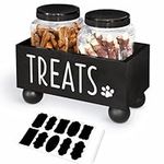 ZiproFly Dog Treat Container, Dog Food Treat Jar Set, Modern Farmhouse Dog Treat Container with Wood Box, Pet Treat Storage Container for Dog and Cat, Dog Food and Treat Storage Canister, Gift for Pet