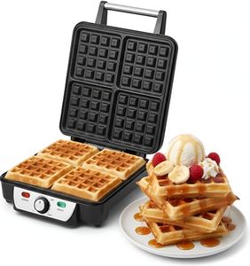 Andrew James 4 Slice Belgian Waffle Maker | Non-Stick Four Waffle Maker Machine | Waffle Irons with Adjustable Temperature | Cast Waffle Iron for Delicious Deep Waffles | 1100 Watts