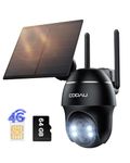 COOAU 4G LTE Cellular Security Camera Outdoor with SIM Card&64GB Card Storage, 2K 360° PTZ Battery Camera,Solar No WiFi Wireless CCTV Camera Systems,Motion Detection,No WIFI Security Camera