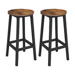 VASAGLE Set of 2 Bar Stools, Tall Kitchen Stools, Sturdy Steel Frame, 65 cm Tall, Easy Assembly, Industrial Style, Rustic Brown and Black LBC32X