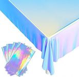 NiHome 4 Pack Iridescent Table Cloth Party 54.8x109.6 Inches Holographic Metallic Laser Shiny Rectangle Party Table Decorations Foil Clothes Reusable Covers for Birthday Wedding Christmas