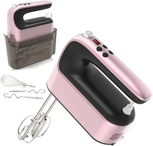 Yomelo 9-Speed Digital Hand Mixer Electric, 400W Powerful DC Motor, Baking Mixer Handheld with Snap-On Storage Case, 5 Stainless Steel Accessories, Flat Beaters, Dough Hooks, Whisk (Rose Gold)