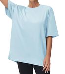 THE GYM PEOPLE Women's Casual Oversized T-Shirts Summer Crewneck Short Sleeve Workout Basic Tee Tops Light Blue