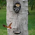 ALLADINBOX Raccoon Bird House with Hanging Bird Feeder Tree Decor Outdoor, Garden Statues, Wild Seed Birdfeeder Tree Hugger Sculpture, Whimsical Garden Decorations