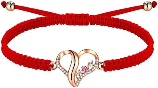 J.Endéar Bracelet Femme pour Mère Argent 925 Bijoux en Cordon Tressé Fait Aain Coeur d'amour Zirconium Cubique Rouge Bracelet Maman Cadeau pour Maman (Or Rose, Rouge)