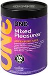 ONE Condoms Mixed Pleasures | Variety Condom Pack, Thin Condoms, Glow in The Dark Condoms, Studded Condoms | 36 Pack