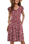 MOLERANI Women Summer Dresses Ruffle Sleeve V Neck Casual Swing Elastic Waist Midi Dress with Pockets Super Floral Red M