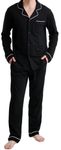 GIVEITPRO -100% Cotton Jersey Knit, Men's Long Button-Down Sleepwear Pajama Set (Small, Black)