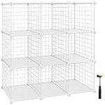 SONGMICS 9-Cube Wire Grid Storage Rack, Interlocking Shelving Unit with Metal Mesh Shelves and PP Plastic Sheets, for Books Shoes Clothes Tools, in Living Room Bathroom, White LPI115W