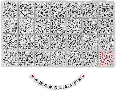 WangLaap 1450Pcs Acrylic 4x7mm Round Beads Kits Alphabet Letters A-Z and Red Heart Black Star Beads for Bracelets Necklaces DIY Jewelry Making