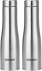 Amazon Brand - Solimo Curved Stainless Steel Water Bottle, Set of 2, 1 L Each