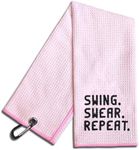 WUUCKOO Swing Swear Repeat Embroidered Pink Golf Towel, Funny Golf Towel for Golf Bag with Clip, Retirement Birthday Gift for Grandma Mom Sister Golfer Golf Lover, Ladies Golf Towel, Women Golf Towel